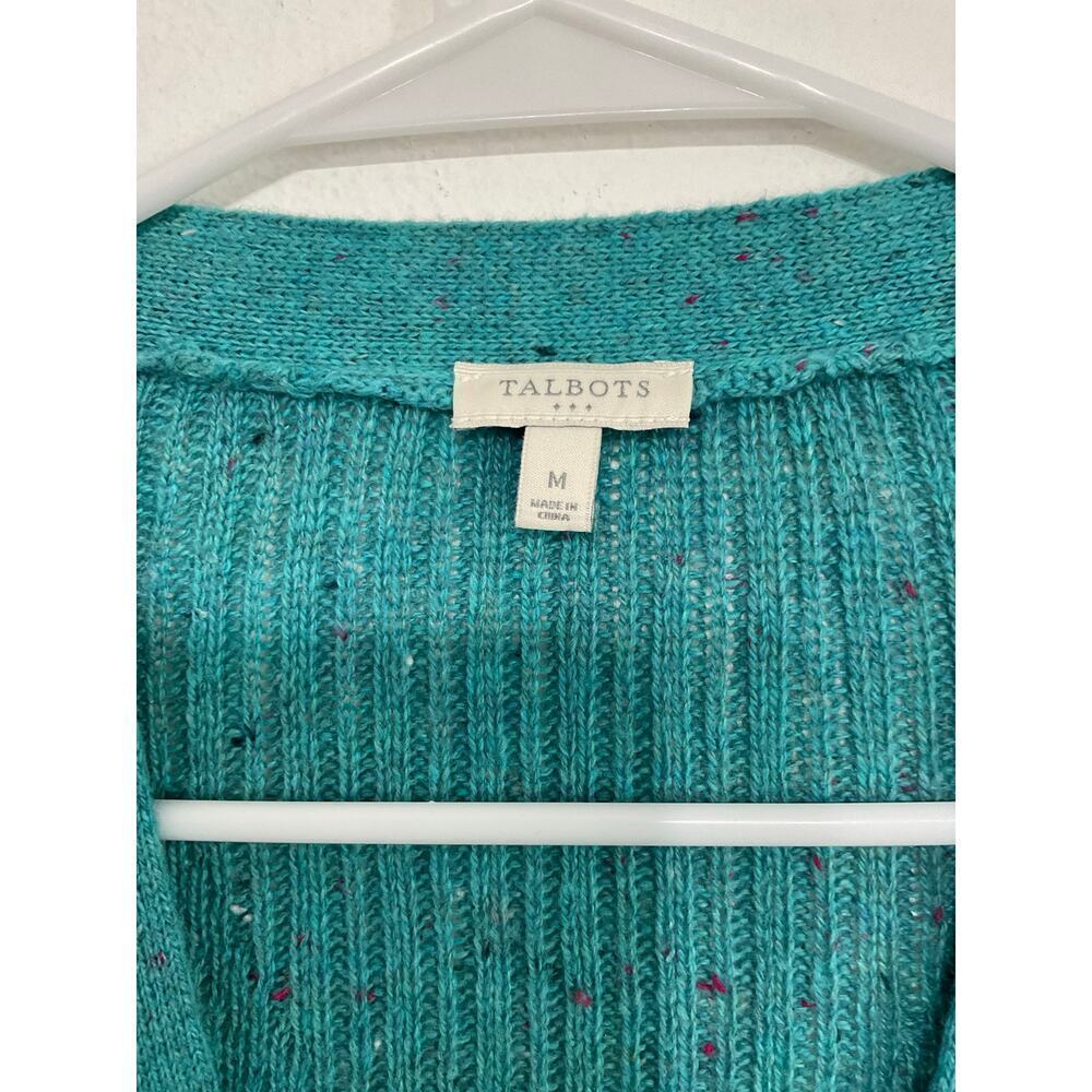 Talbots Speckled Turquoise Open Front Sweater Cardigan Size Medium Womens - Picture 5 of 7